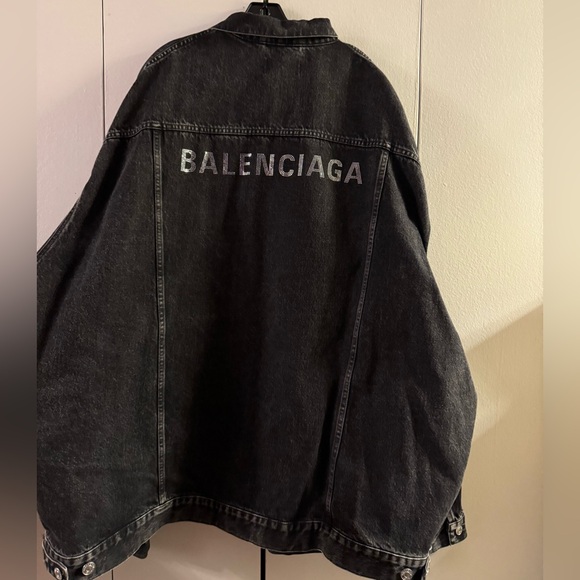 Balenciaga Back Rhinestone Denim Oversized Unisex Fit Jacket - Picture 7 of 13